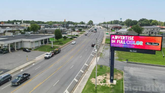 colorful billboard photo taken from a drone
